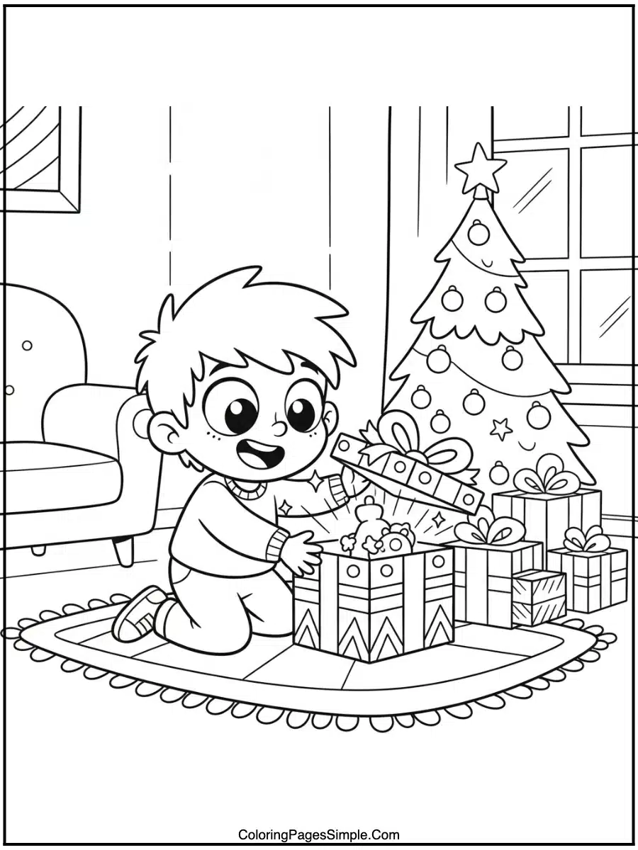 Happy Birthday Coloring Page gift opening.