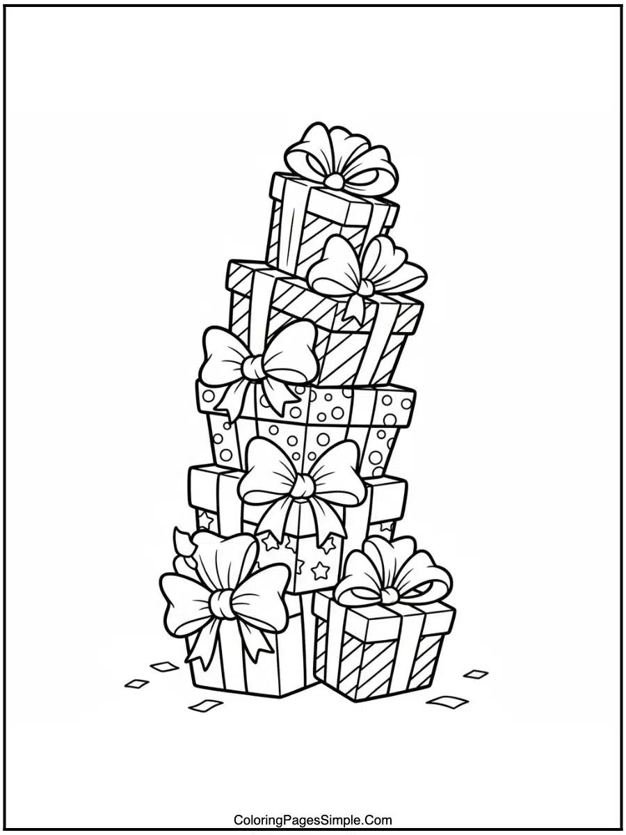 Happy Birthday Coloring Pages present stack.