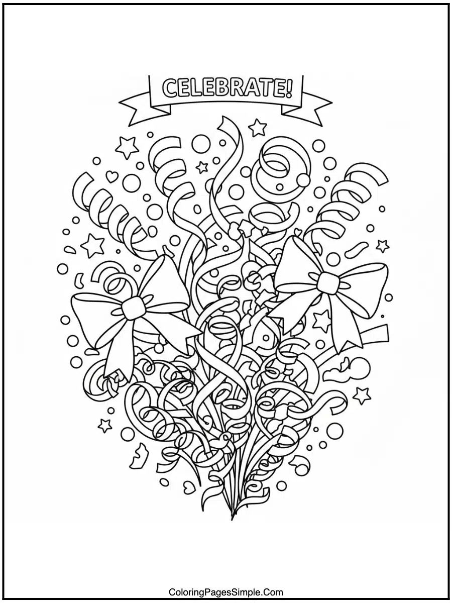 Happy Birthday Coloring Page streamer decor.