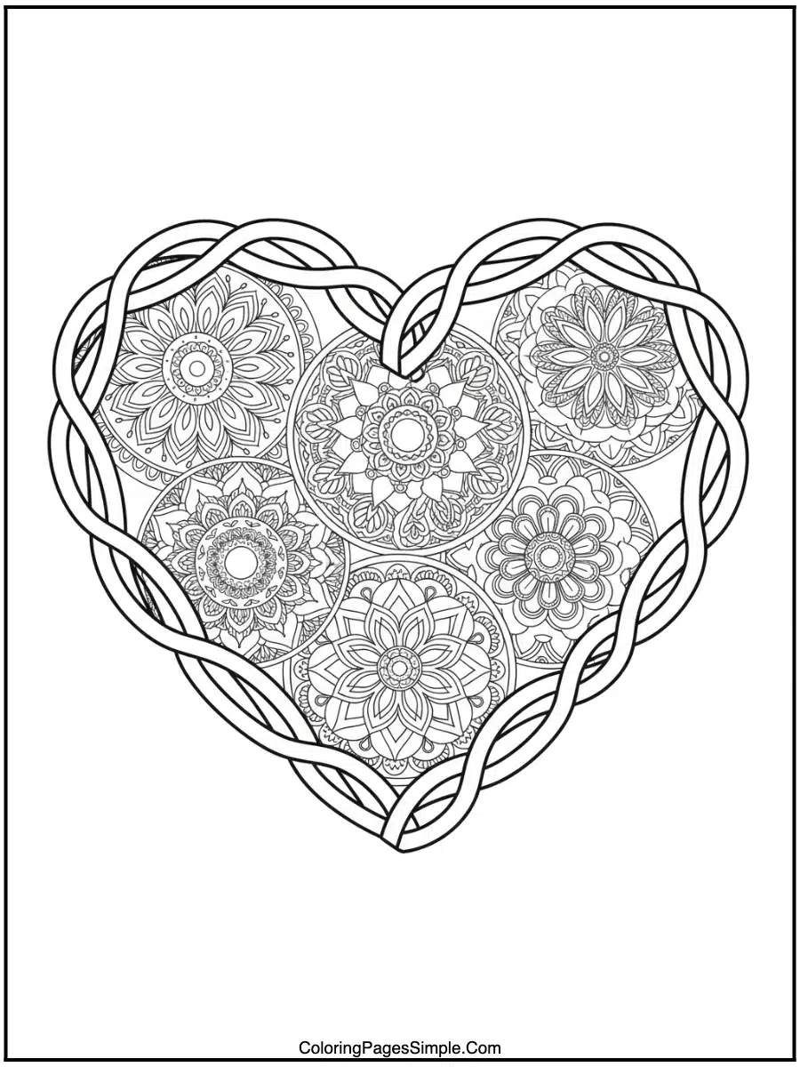 Heart Coloring Pages with intricate mandalas.
