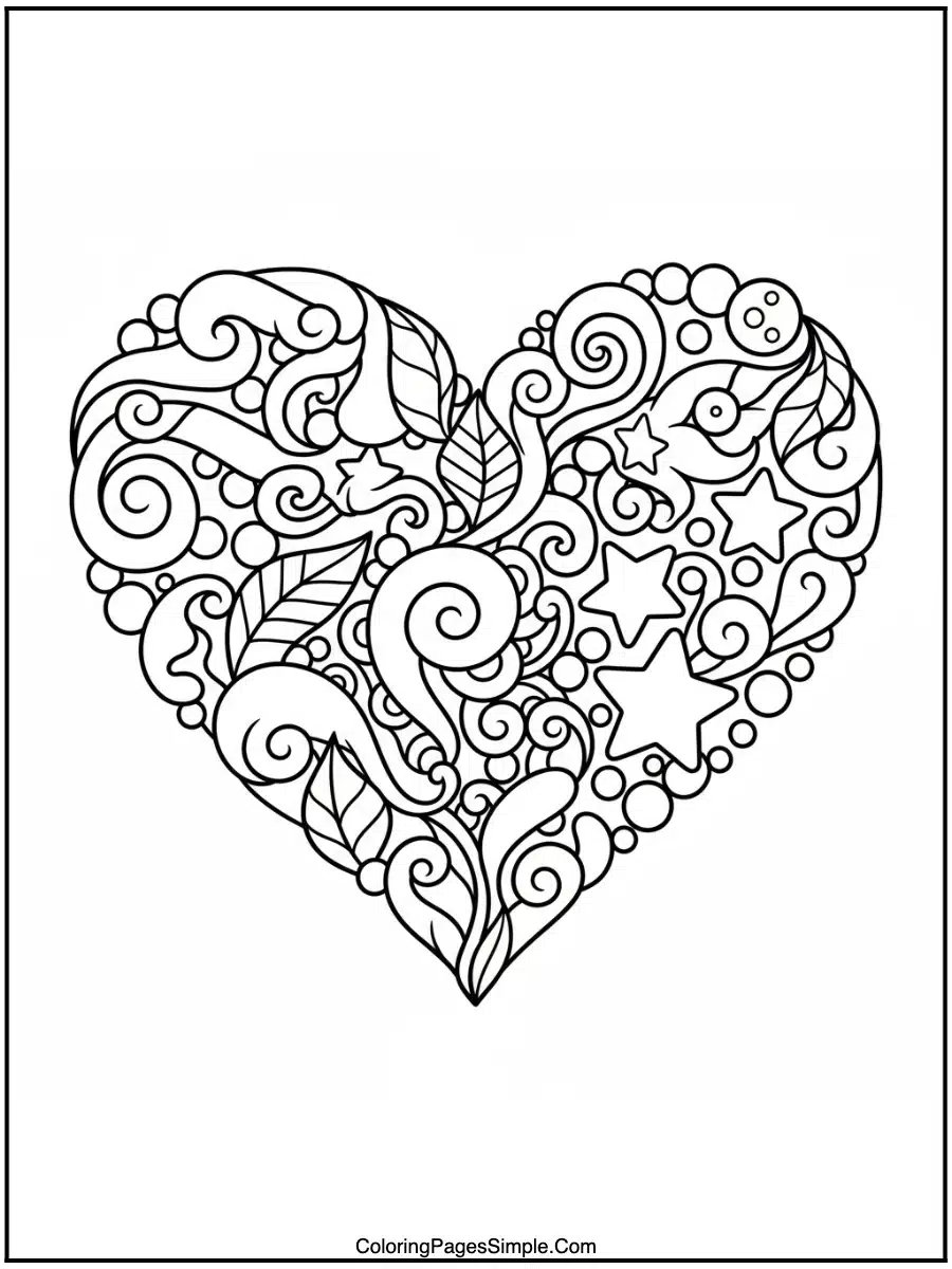Heart Coloring Page of whimsical shapes.