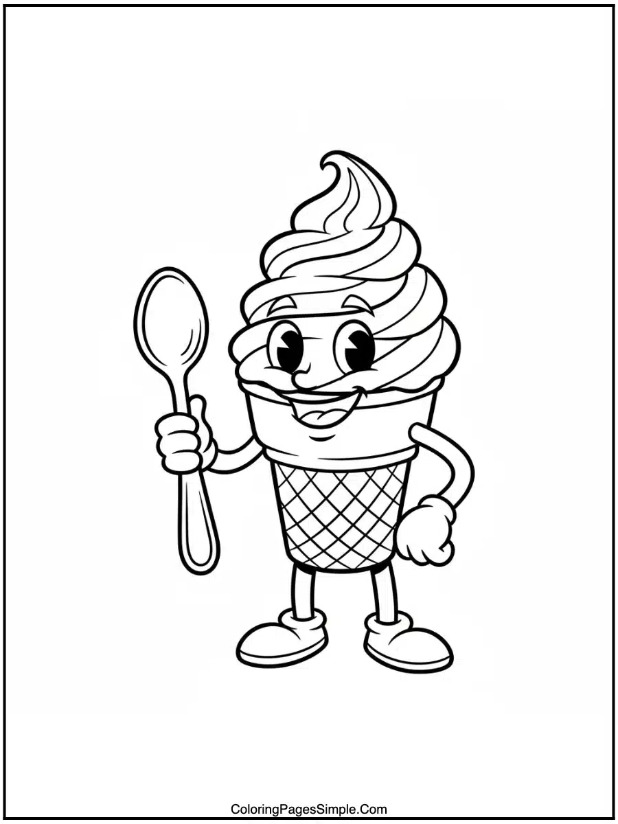 Ice Cream Coloring Pages holding a spoon.