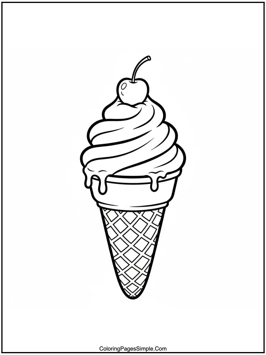 Ice Cream Coloring Pages with a cherry.