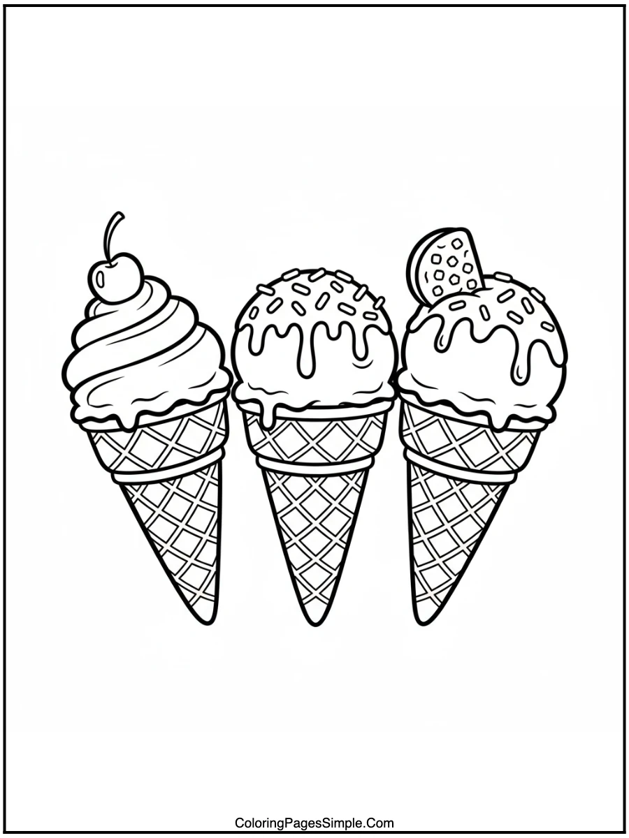 Ice Cream Coloring Pages with waffle cones.