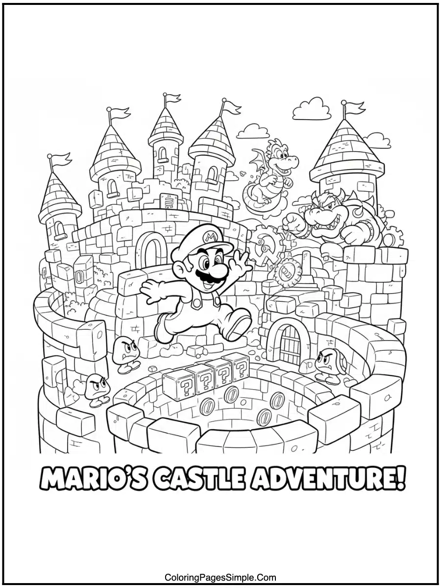 mario Coloring Pages exploring the castle
