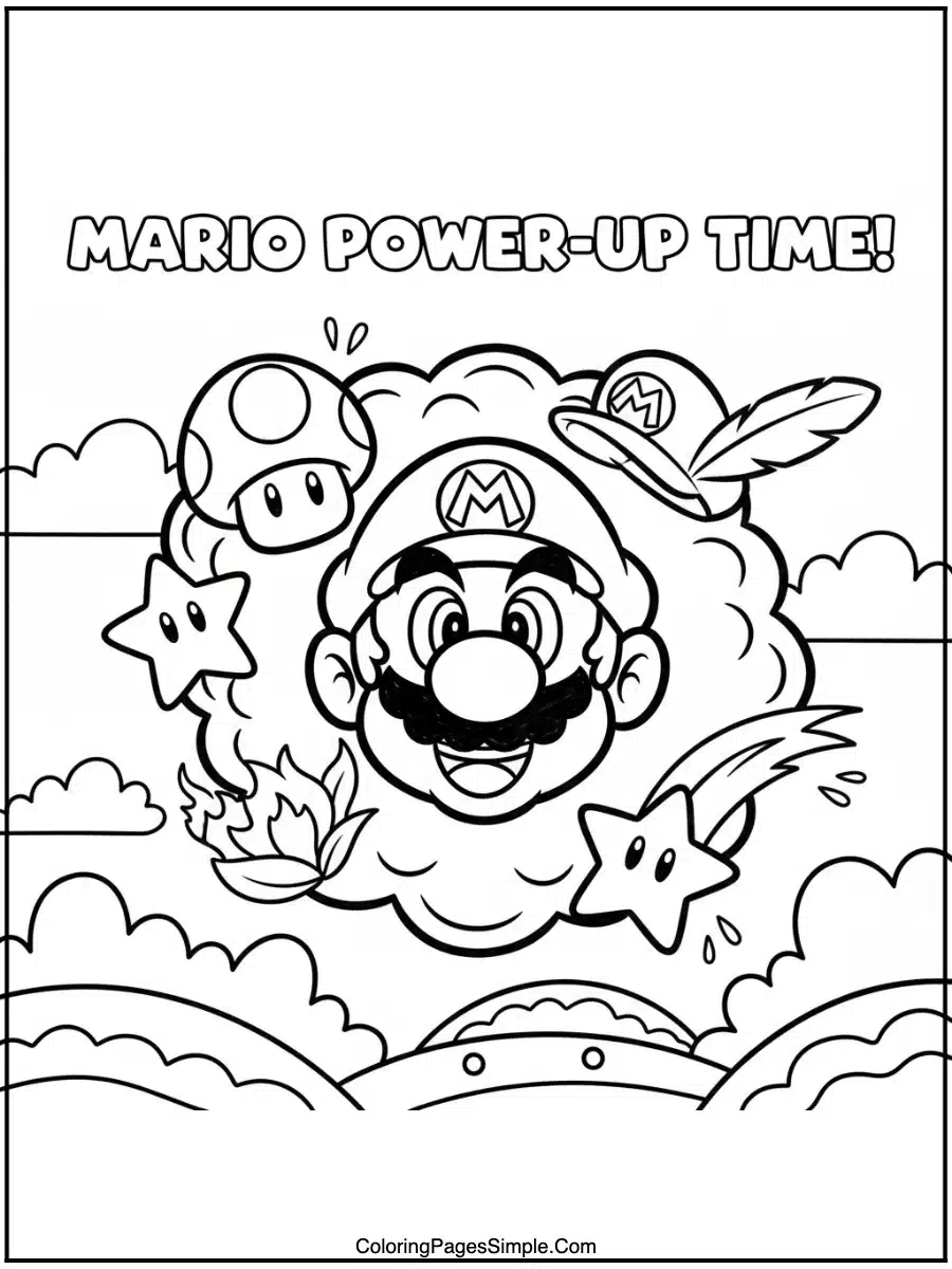 mario Coloring Pages power-up time