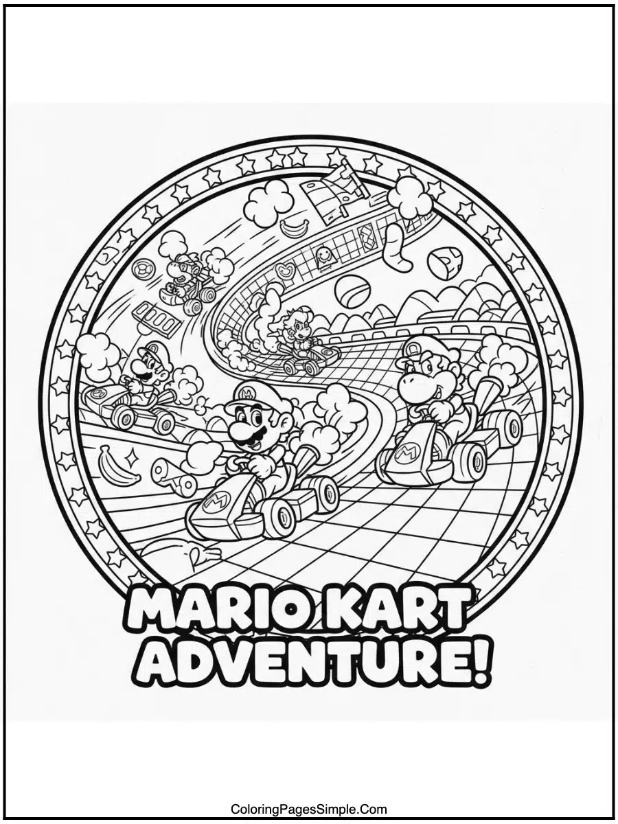 mario Coloring Pages kart racing fun