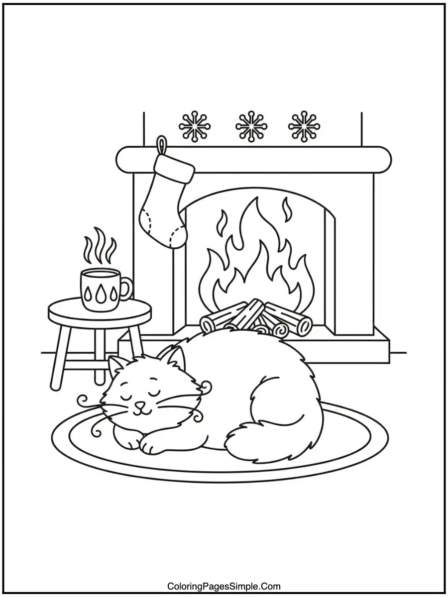 Winter Cat by the Fireplace