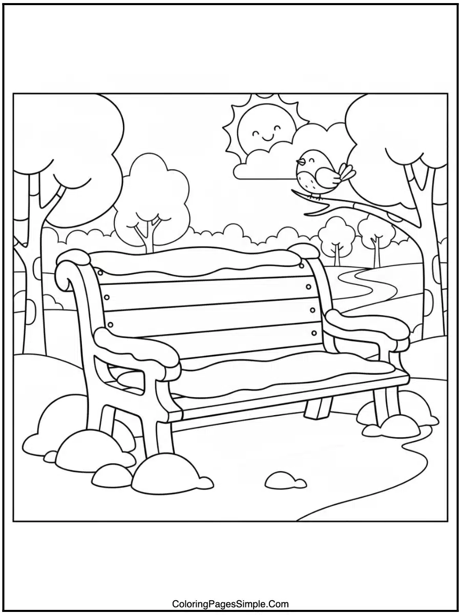 Snow-Covered Park Bench