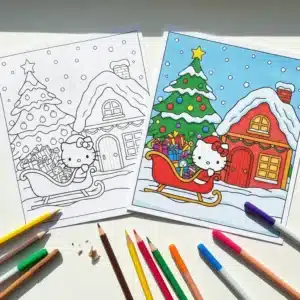 hello kitty christmas coloring pages