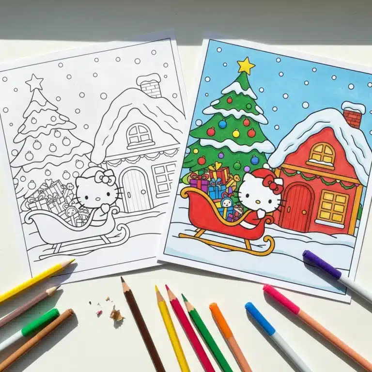 hello kitty christmas coloring pages