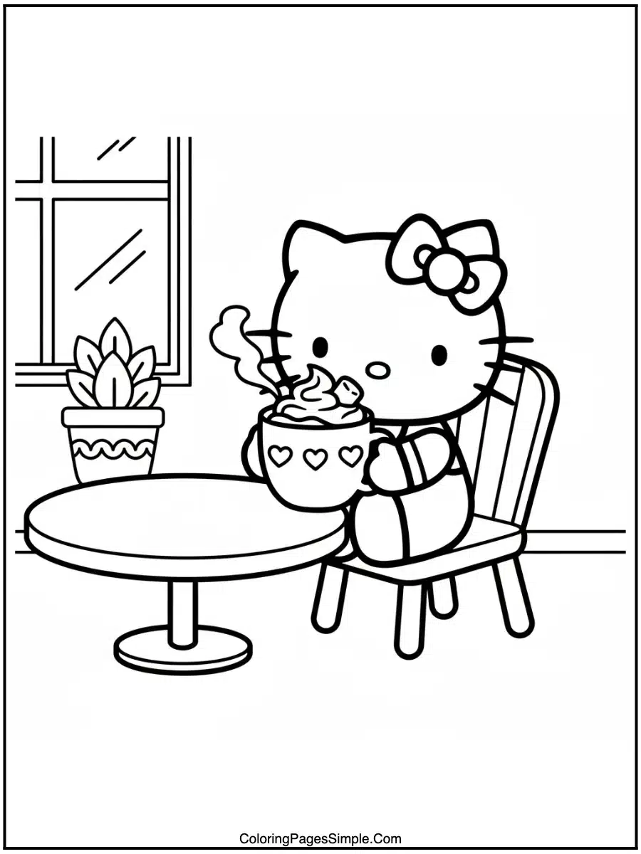 Hello Kitty Drinking Hot Chocolate