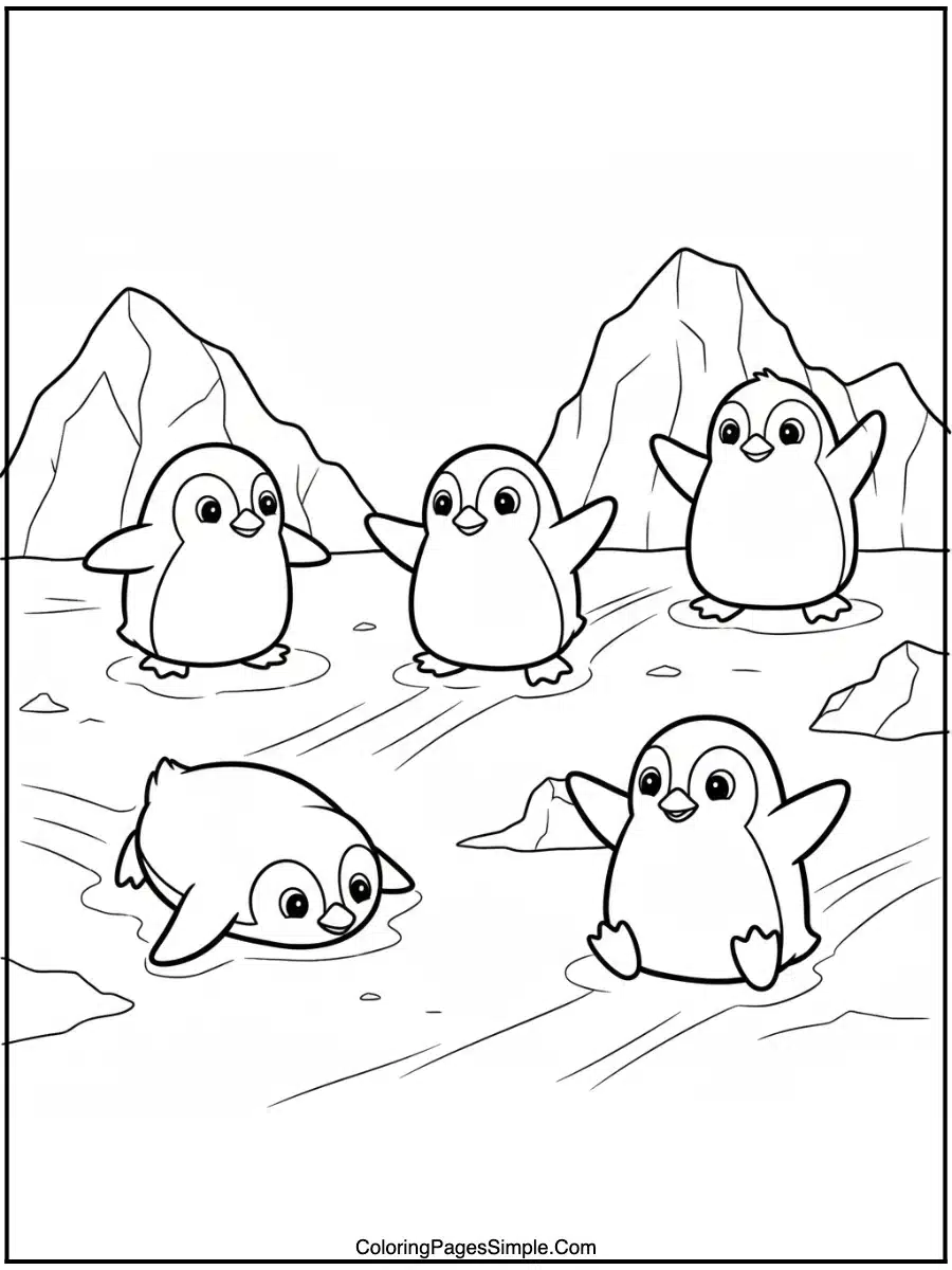 Penguins on Ice Coloring Page