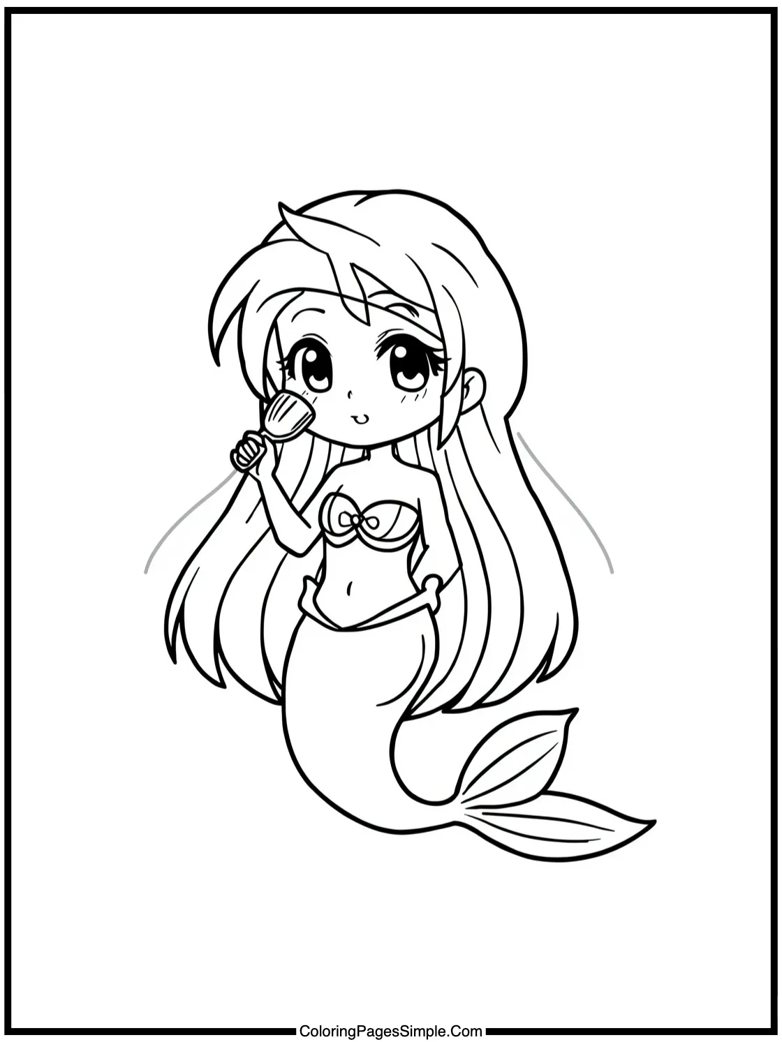 Anime Mermaid Brushing Her Long Hair.