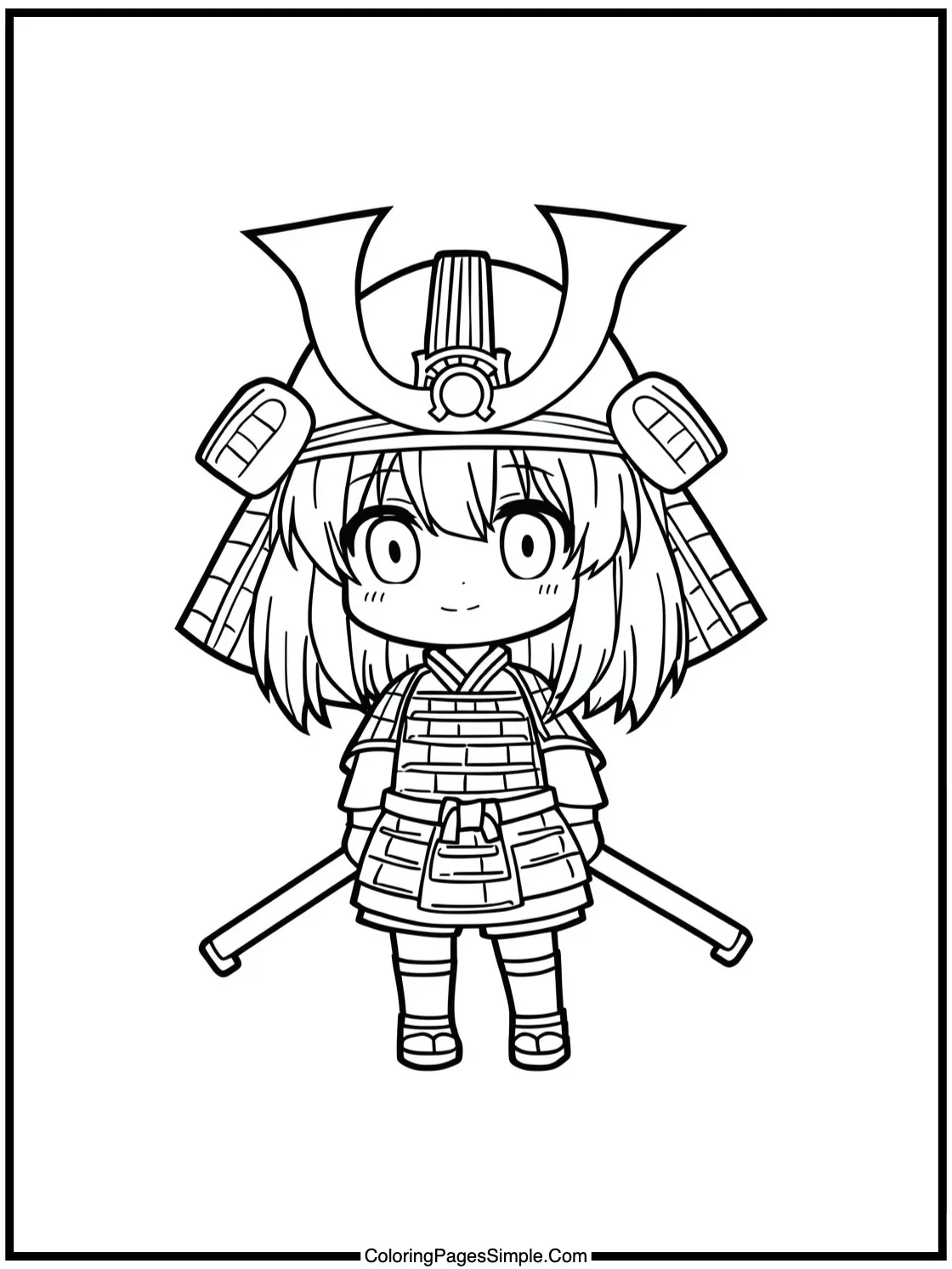 Anime samurai girl with cute helmet.