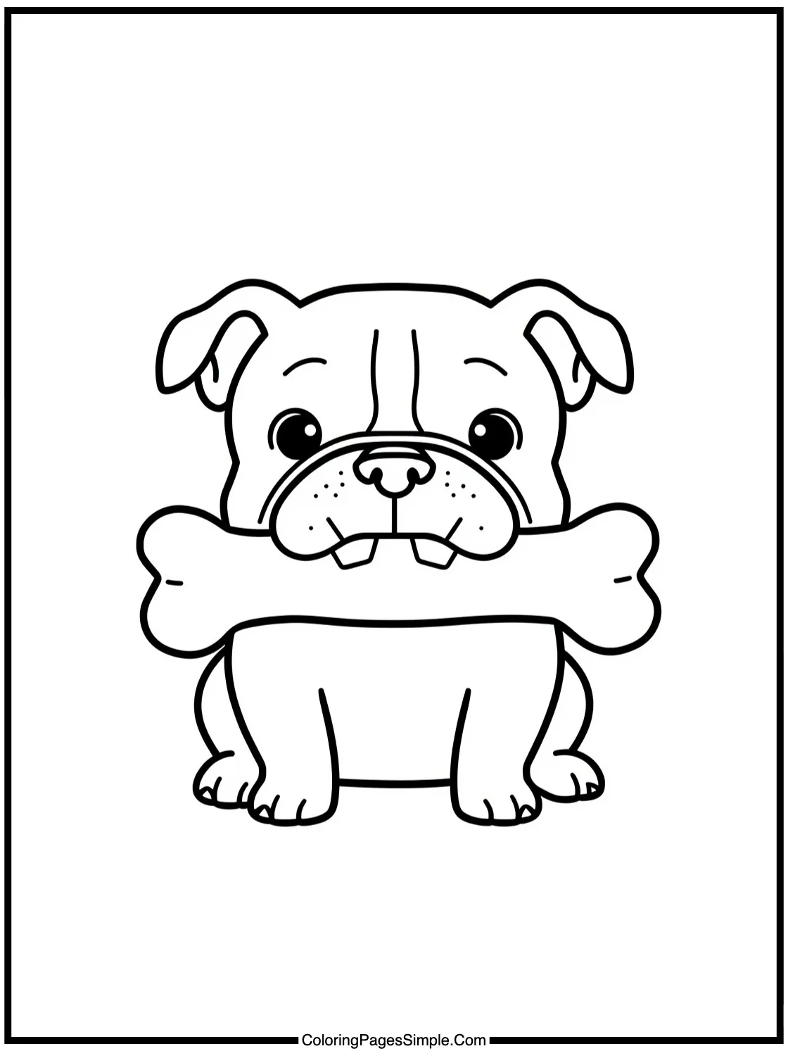 Chibi Bull Dog eating a giant bone.