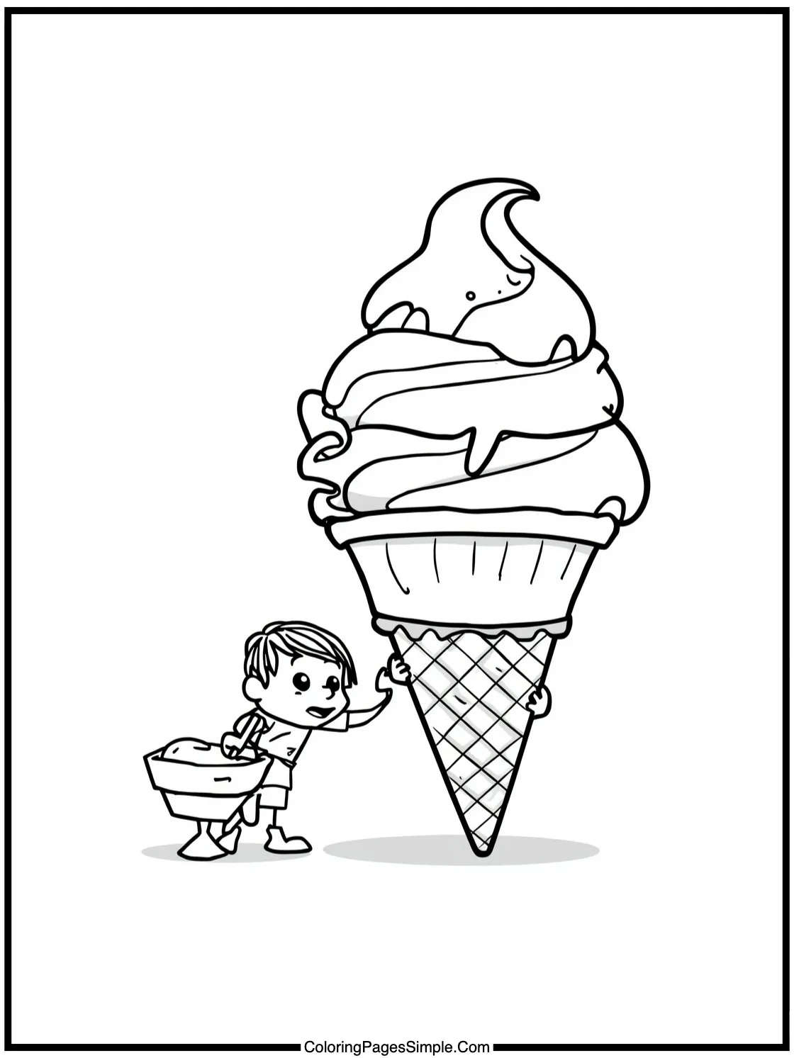 Chibi Character Eating Giant Ice Cream Cone.