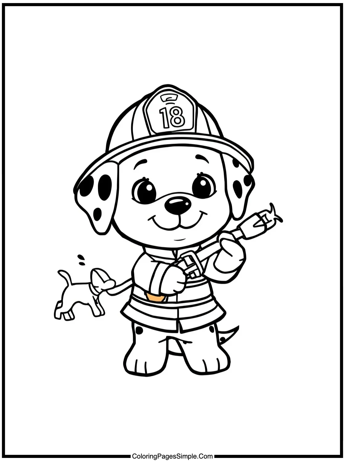 Chibi Dalmatian playing firefighter happily.
