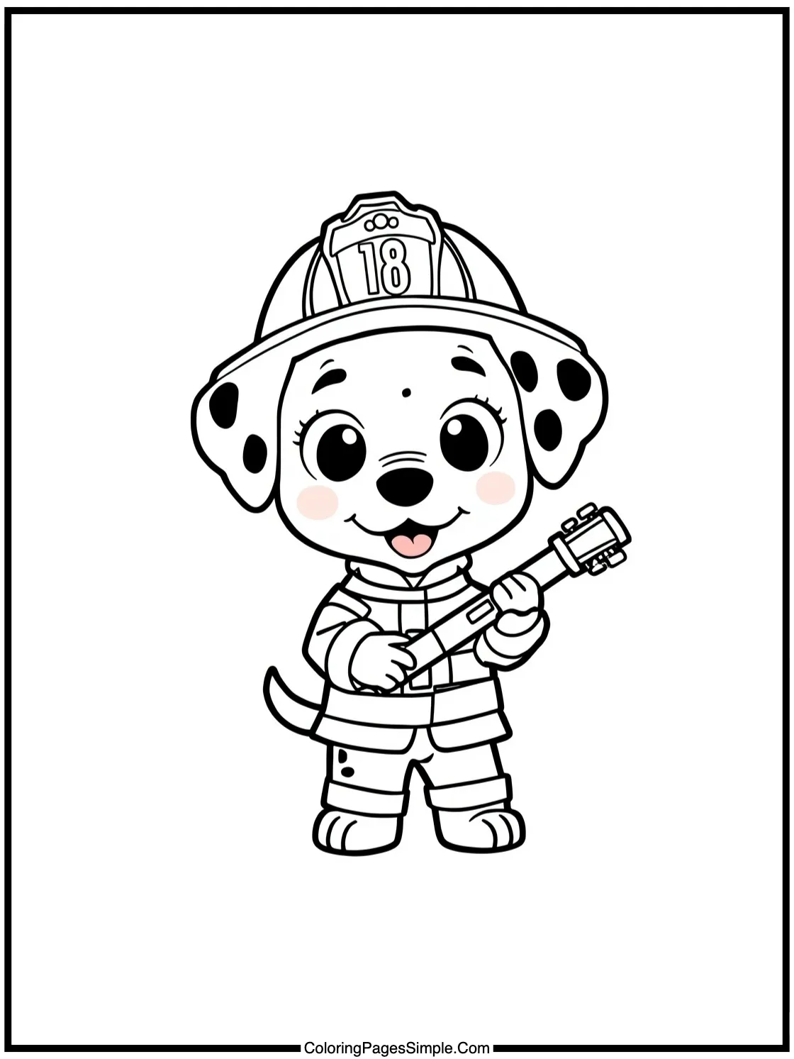 Chibi Dalmatian playing firefighter happily.