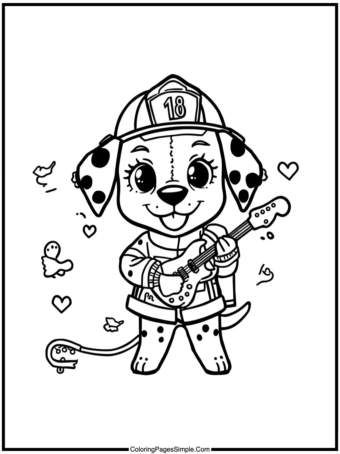 Chibi Dalmatian playing firefighter happily.