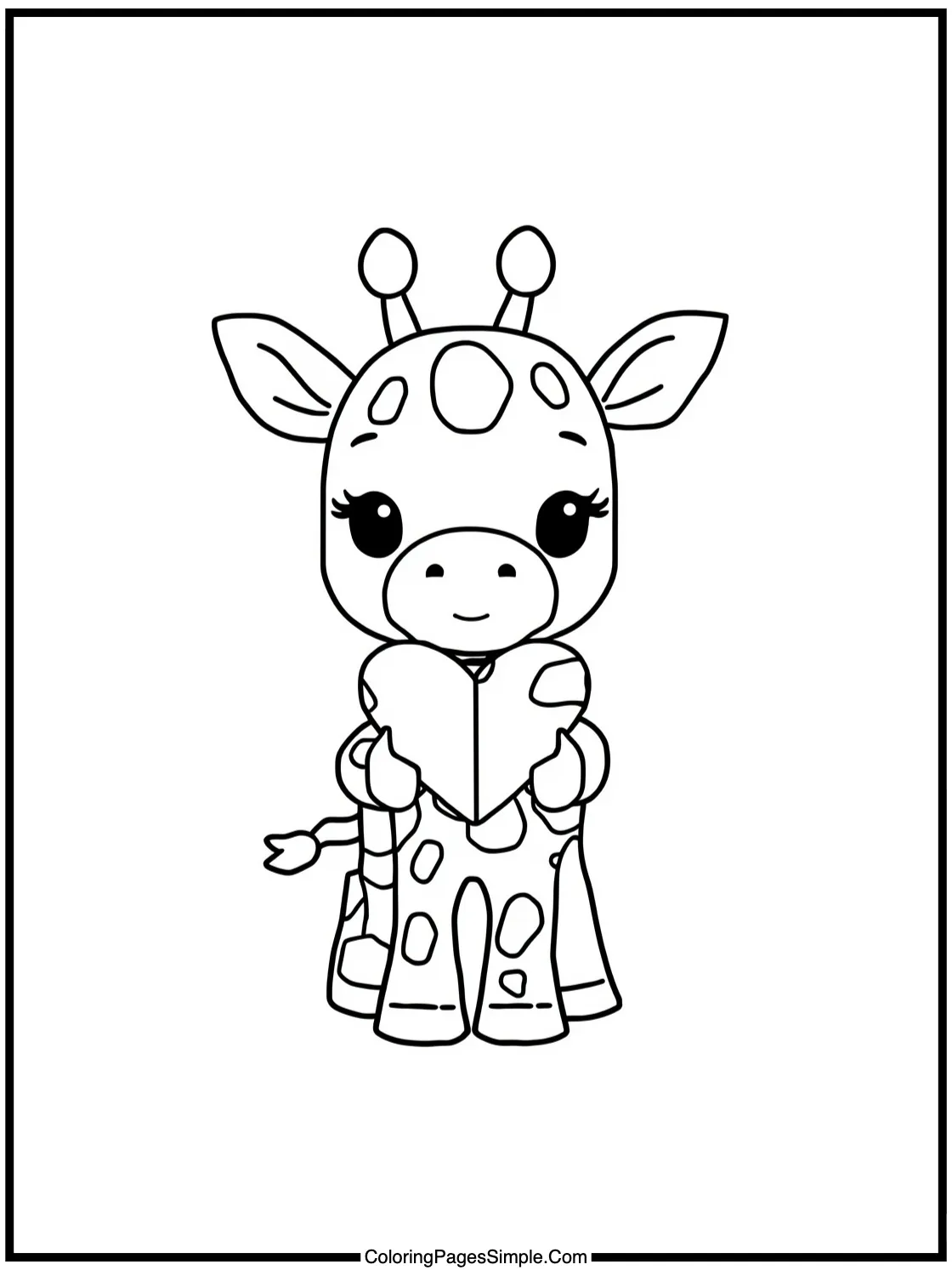 Chibi Giraffe eating a heart-shaped leaf.