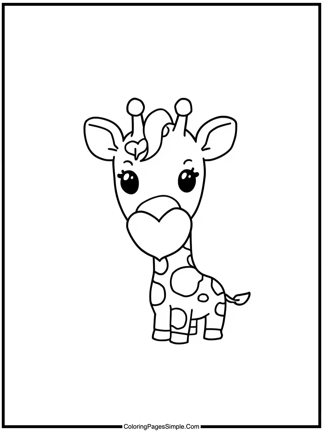 Chibi Giraffe eating a heart-shaped leaf.
