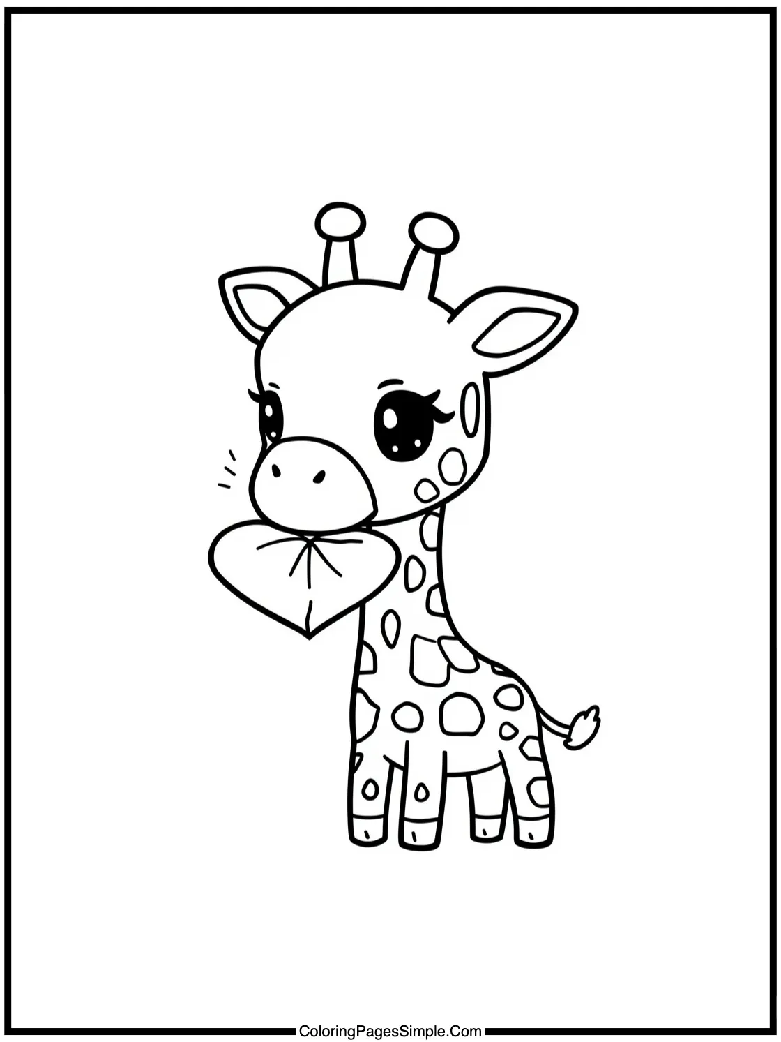 Chibi Giraffe eating a heart-shaped leaf.