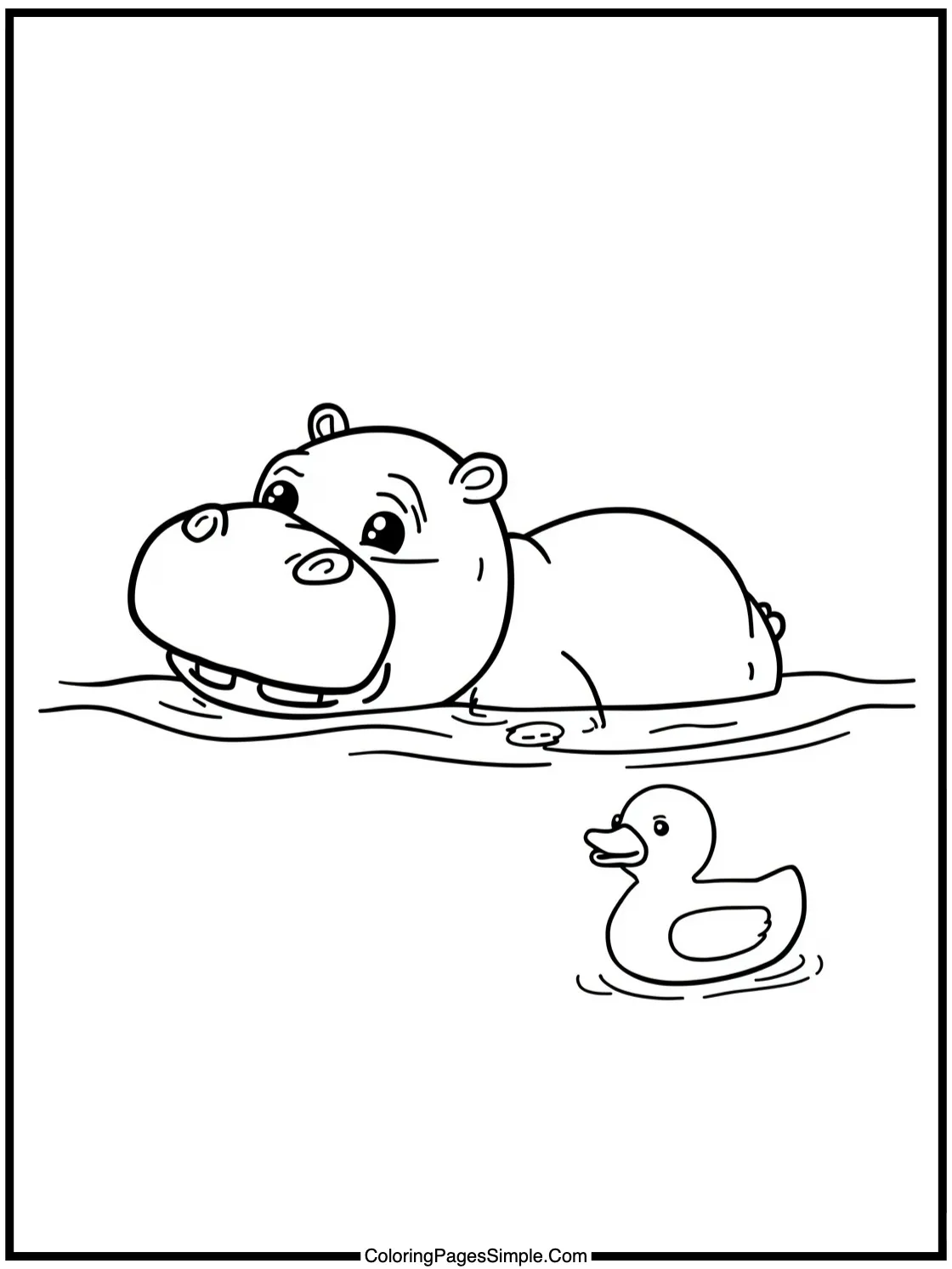 Chibi Hippo swimming with a rubber duck.