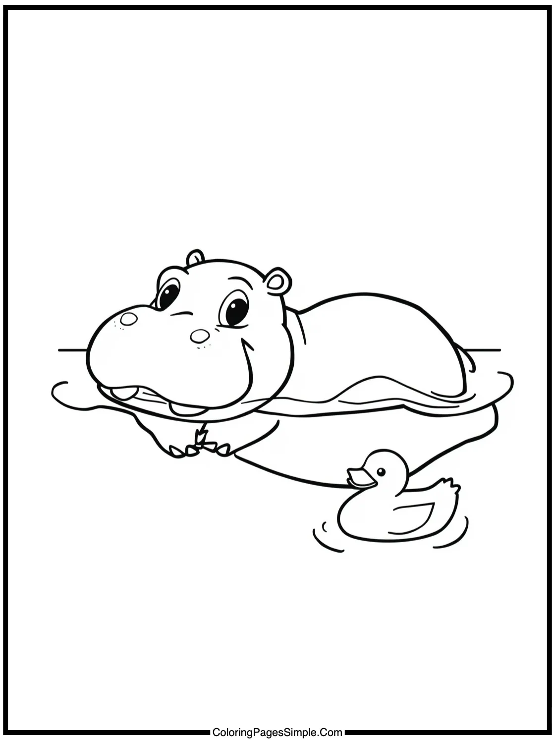 Chibi Hippo swimming with a rubber duck.