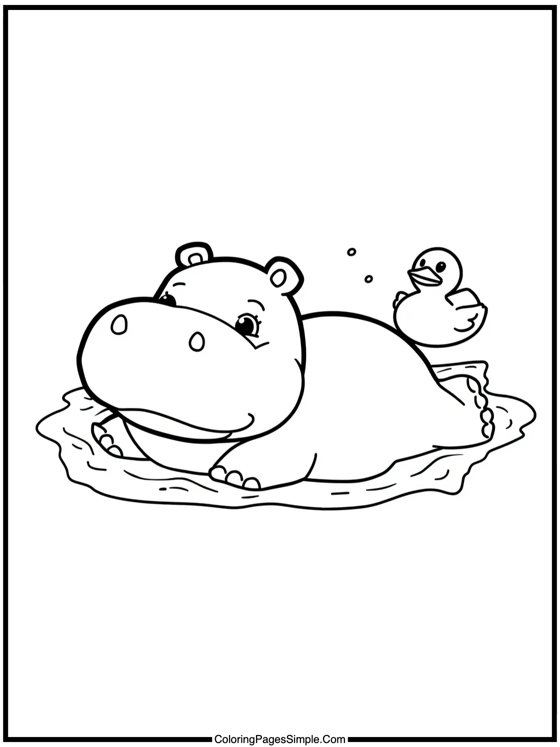 Chibi Hippo swimming with a rubber duck.