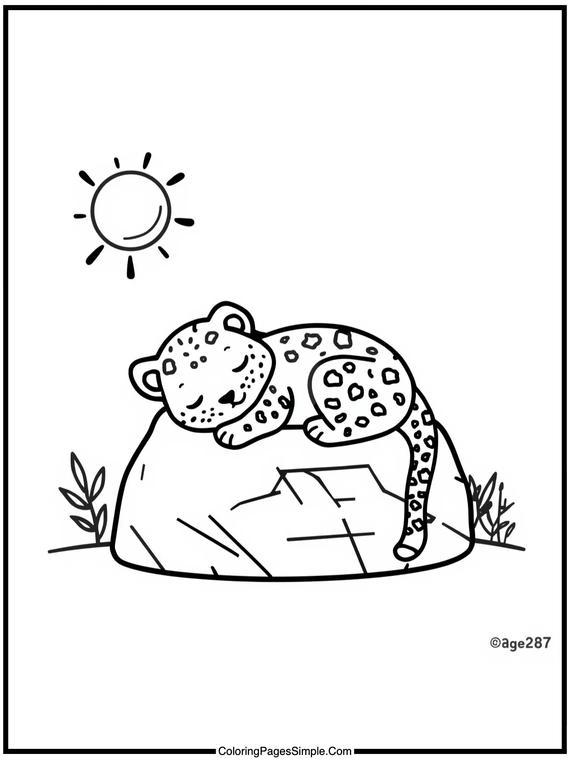 Chibi Leopard napping on a sunny rock.