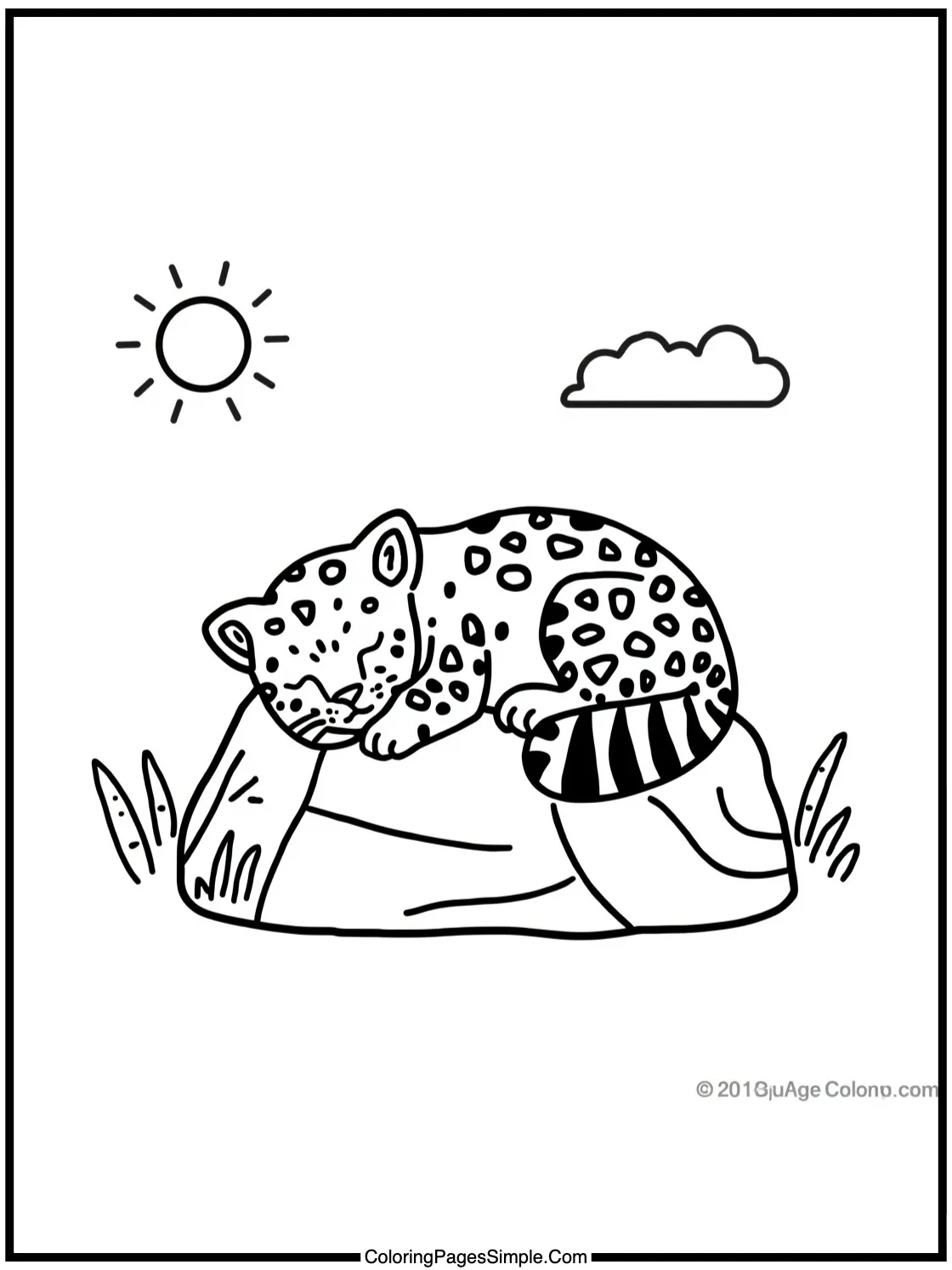 Chibi Leopard napping on a sunny rock.