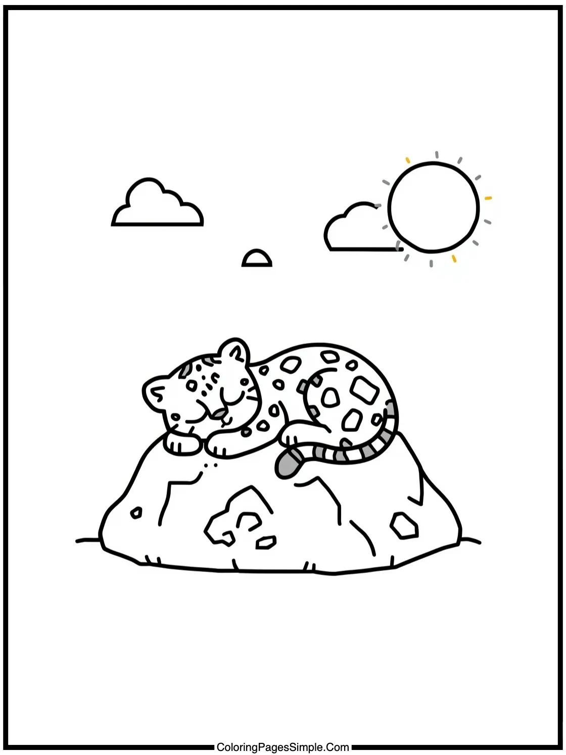Chibi Leopard napping on a sunny rock.