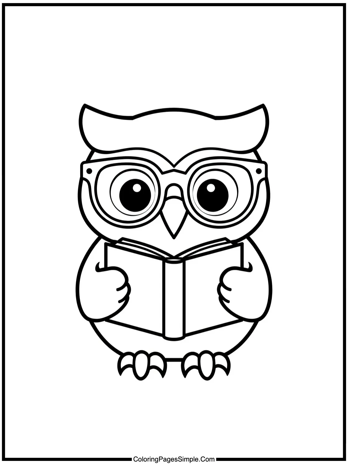 Chibi Owl wearing glasses reading a book.