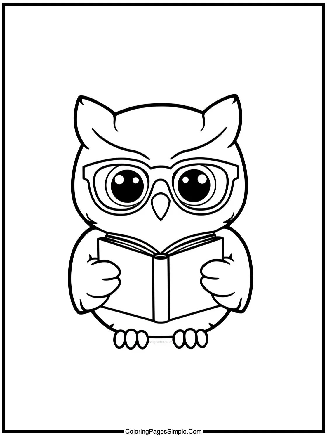 Chibi Owl wearing glasses reading a book.