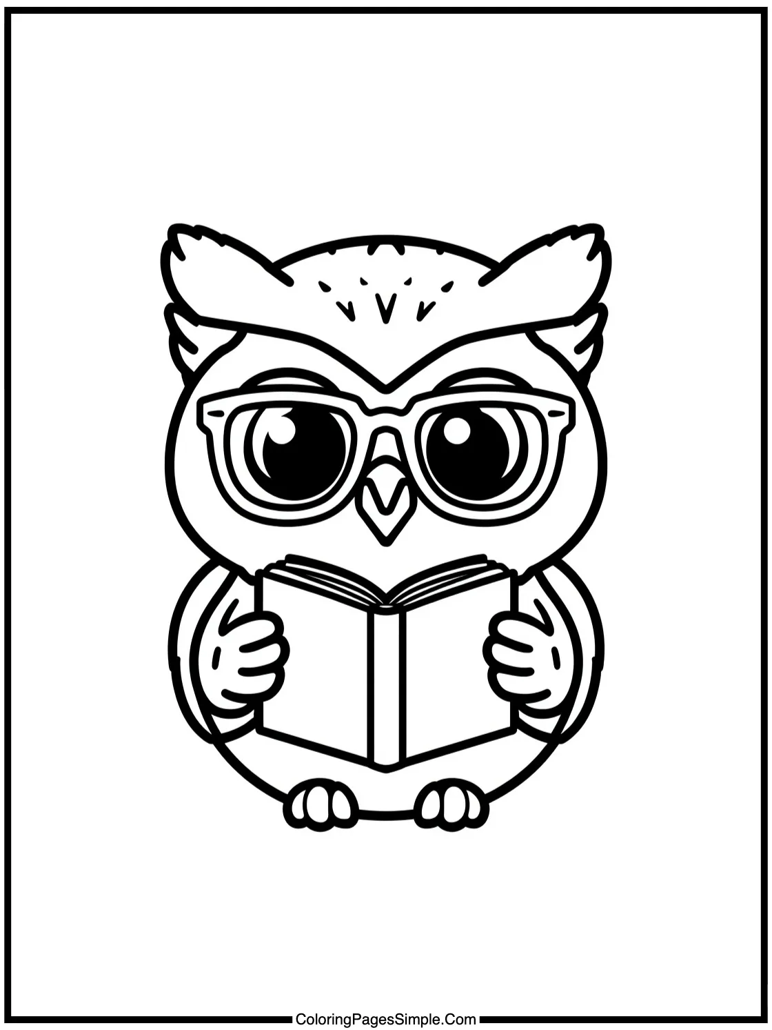Chibi Owl wearing glasses reading a book.