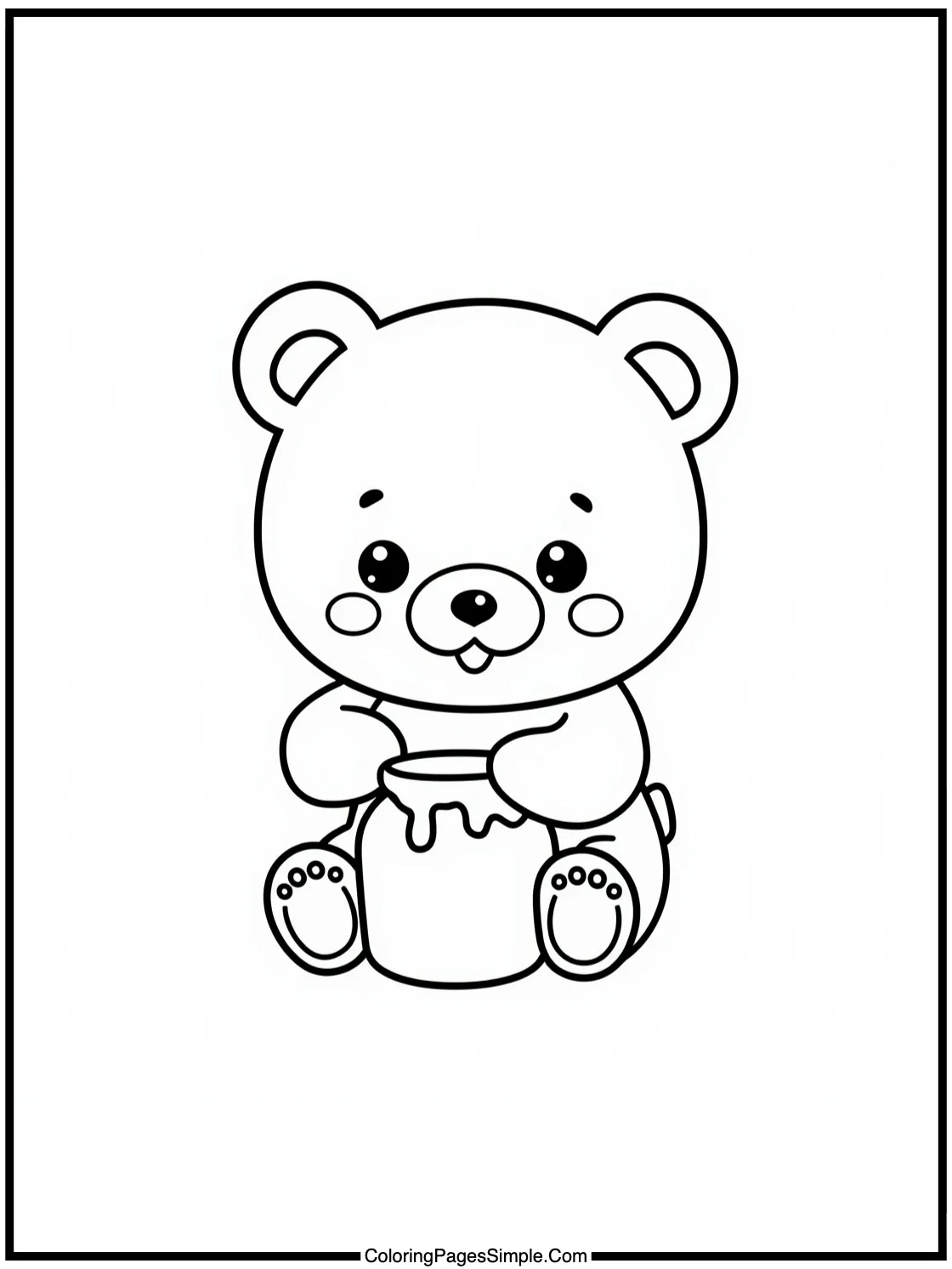 Chibi bear playing with honey jar.