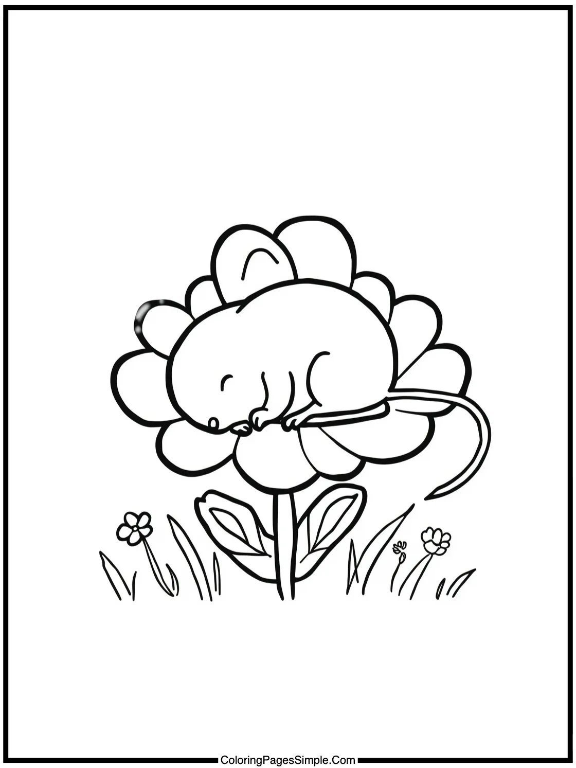 Chibi field mouse sleeping in flower.