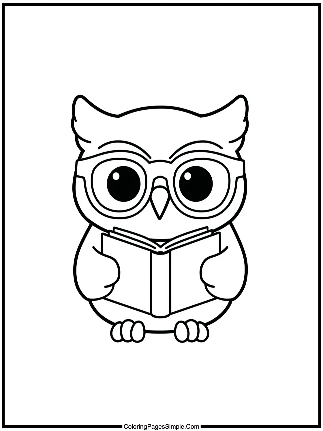 Chibi owl wearing glasses reading book.