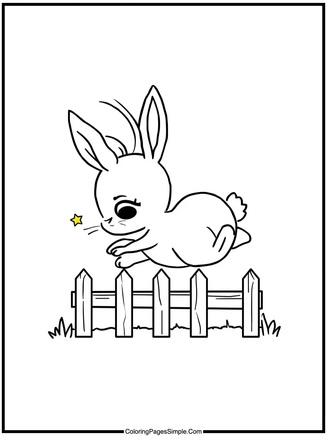 Chibi rabbit jumping over tiny fence.