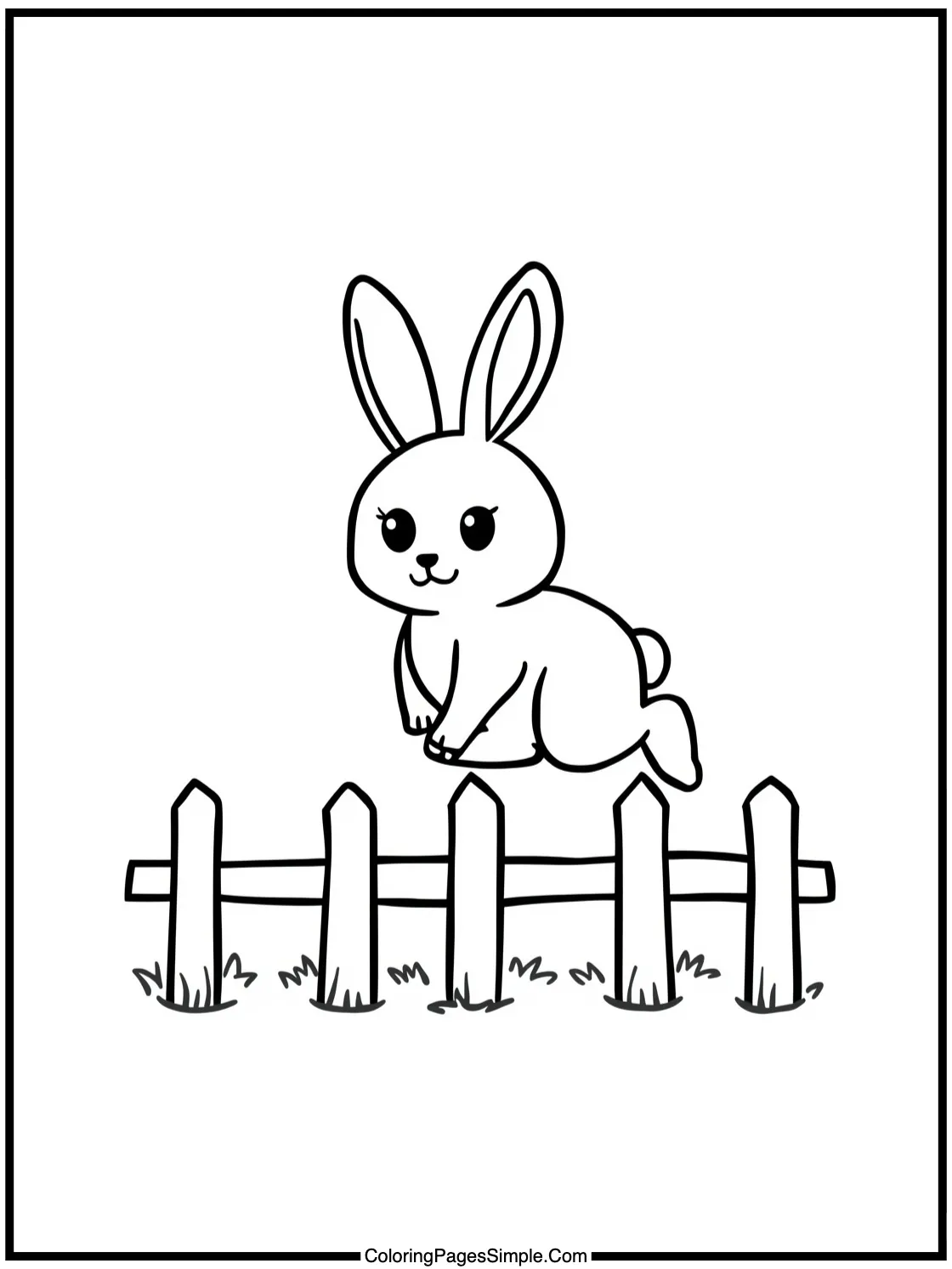Chibi rabbit jumping over tiny fence.