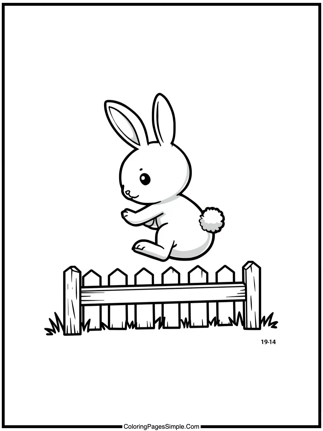 Chibi rabbit jumping over tiny fence.