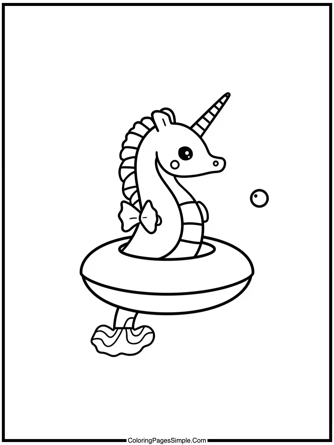 Chibi seahorse riding a bubble float.