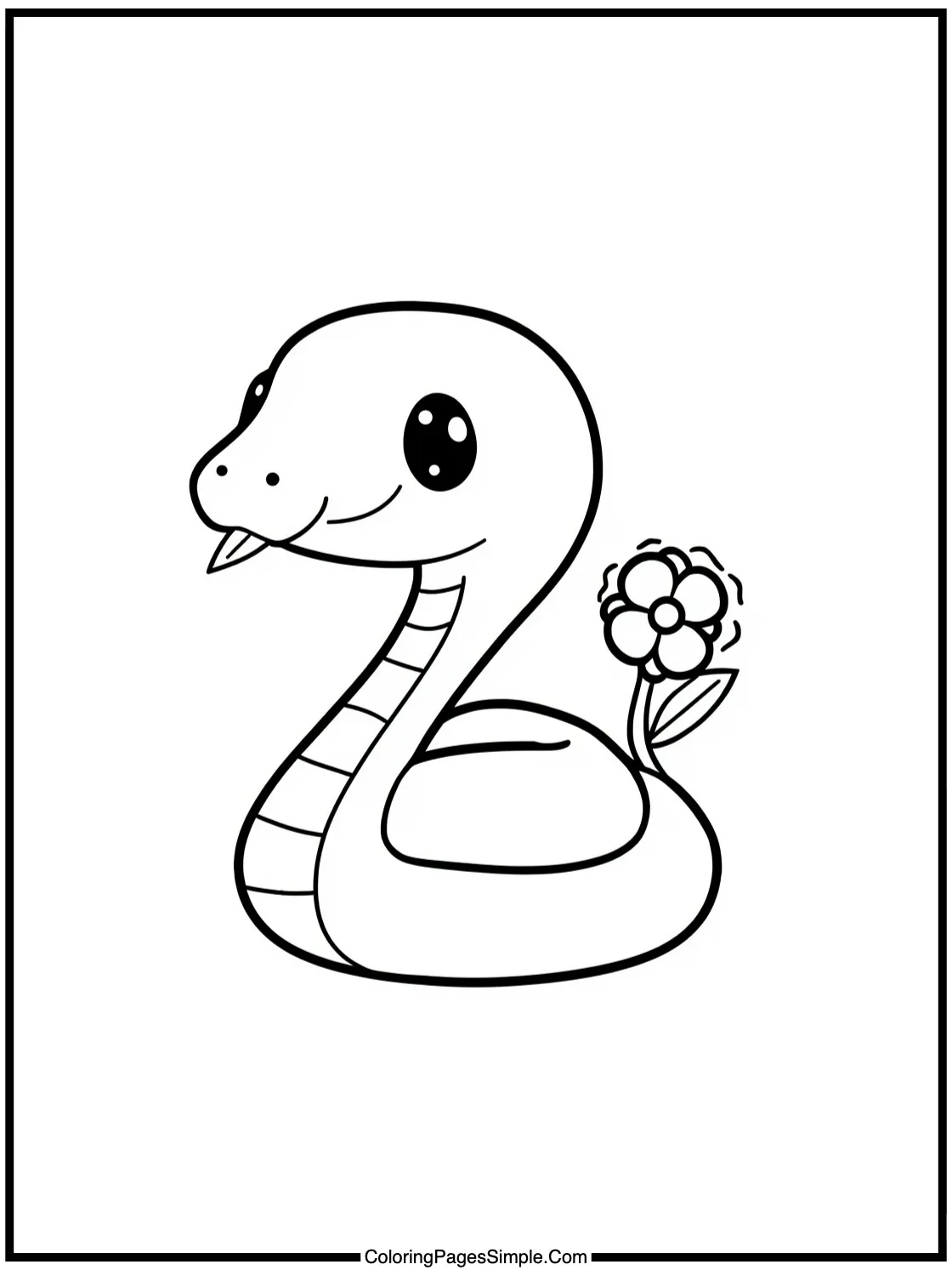 Chibi snake coiled around a flower.