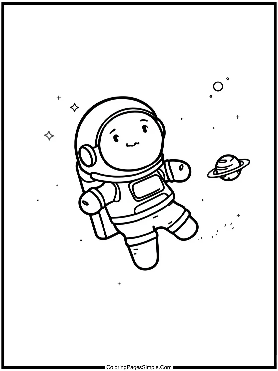 Cute Astronaut Floating Near Tiny Planet.