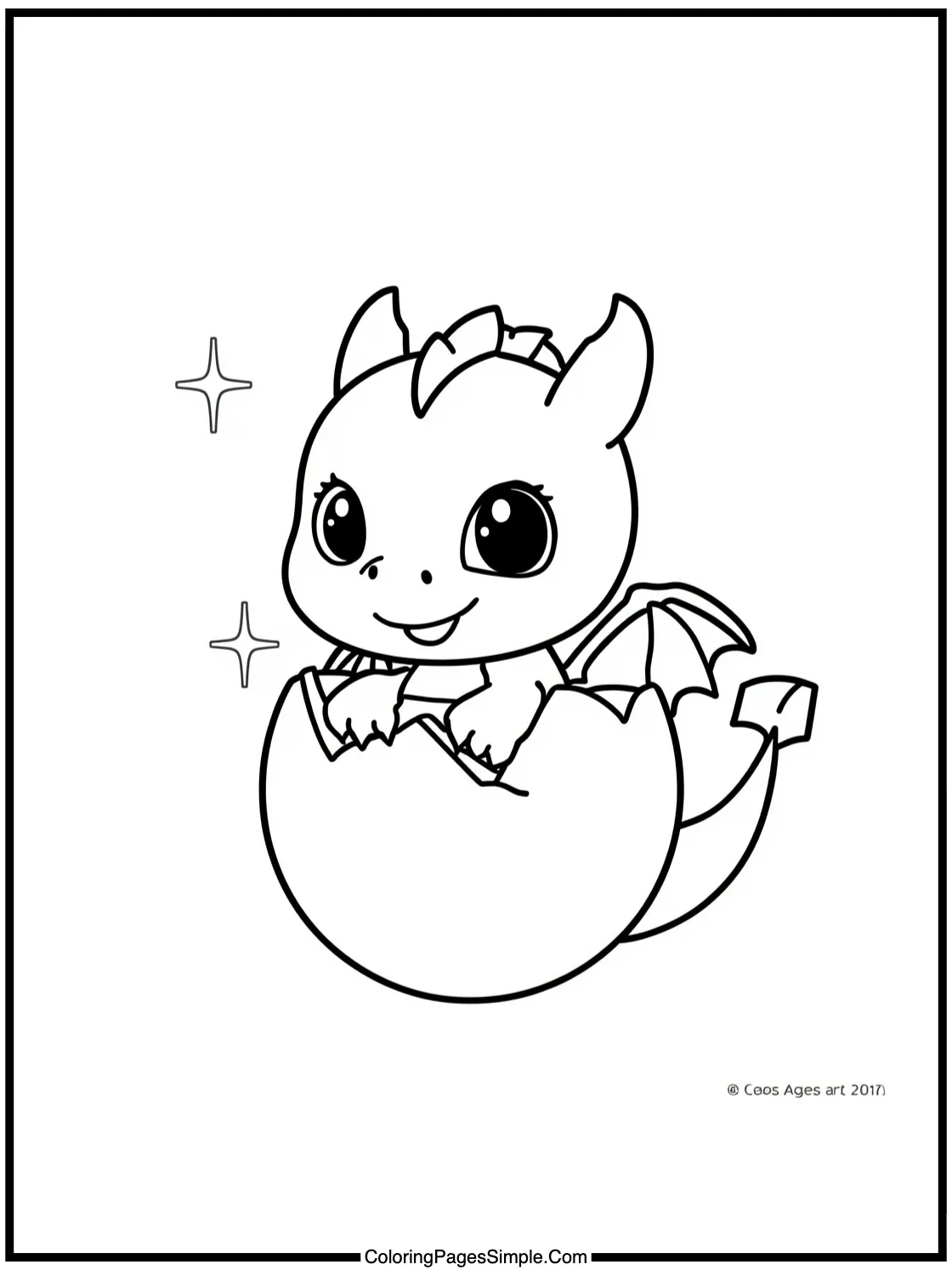 Cute Baby Dragon Hatching from Sparkly Egg.