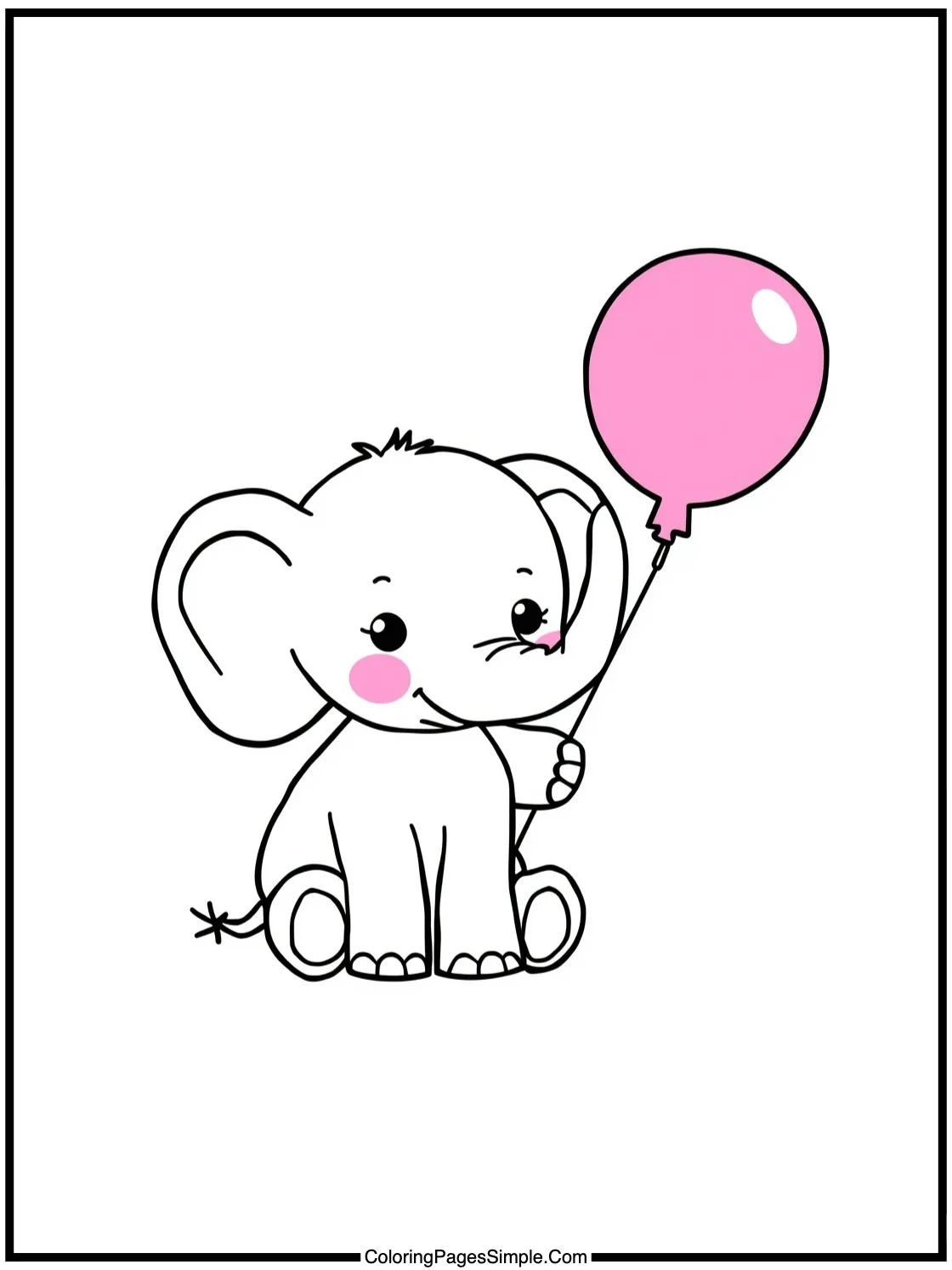 Cute Baby Elephant holding a pink balloon.