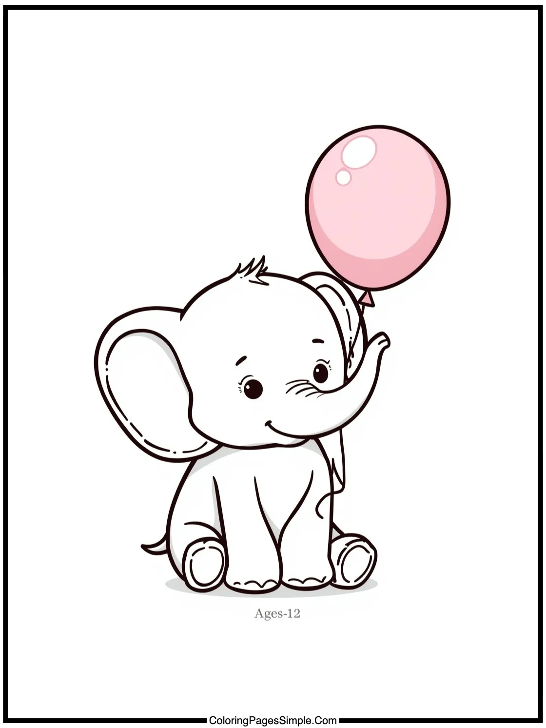 Cute Baby Elephant holding a pink balloon.