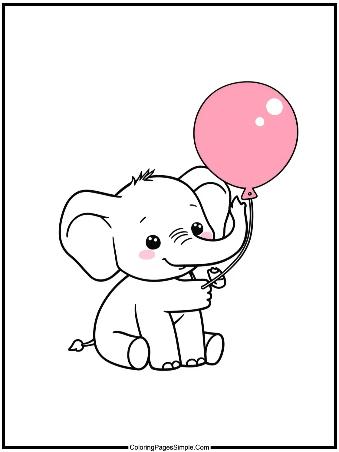 Cute Baby Elephant holding a pink balloon.