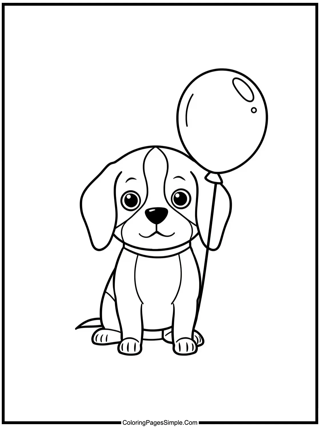 Cute Beagle puppy holding a balloon.
